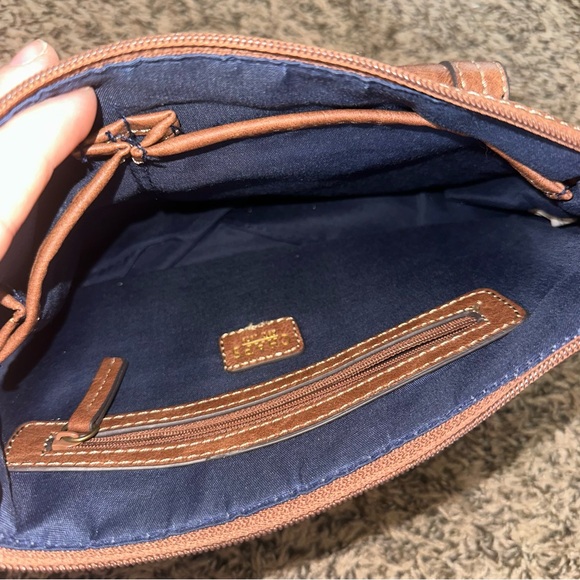 Chaps Brown and Red Shoulder Bag with Leather Accents - Picture 9 of 11